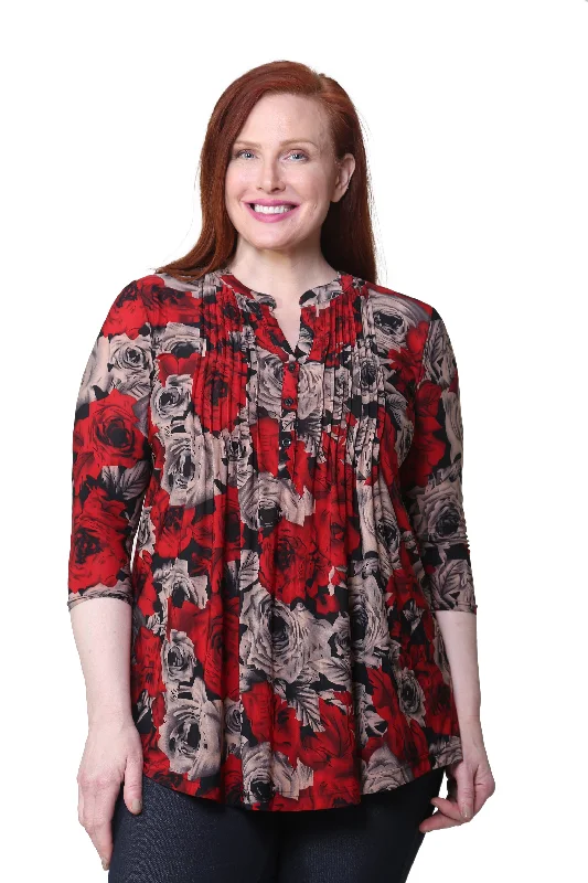 Low Price Plus Size La Cera Midnight Roses Print Tunic