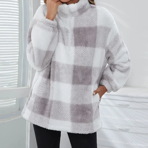 Lowest Price Plaid Printed Casual Loose Winter Woolen Sweater Wholesale