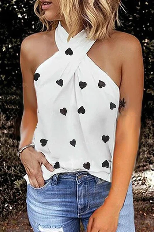 Price Blitz Fashion Street Print Split Joint Halter Tops(7 Colors)