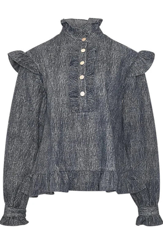 Clearance Event Noella - Reno Ruby Ruffle Blouse - 1050 Blue Snow Wash