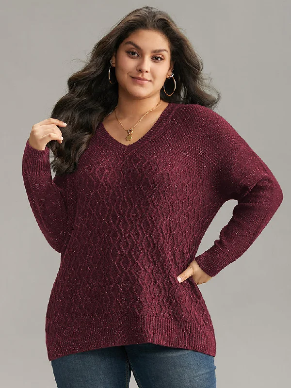 Deal Alert Plain Sparkly V Neck Loose Pullover