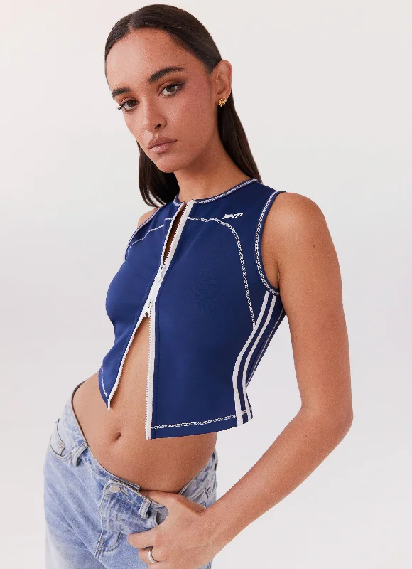 Sale Alert Game Face Sleeveless Top - Space Blue