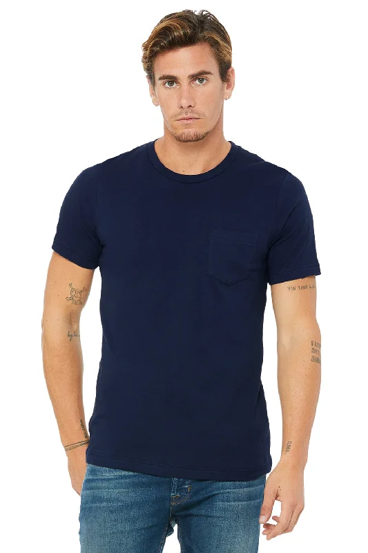 Online Deal Bella + Canvas Mens Jersey Short Sleeve Crewneck T-Shirt w/ Pocket - Navy Blue