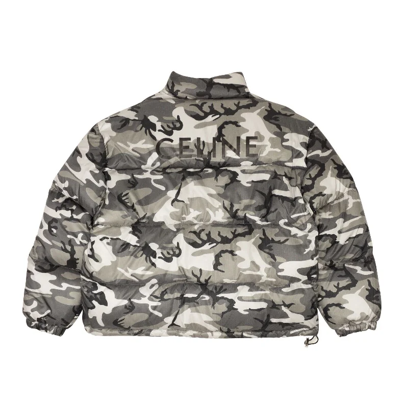 Price Drop Grey Camouflage Logo Short Down Puffer Jacket