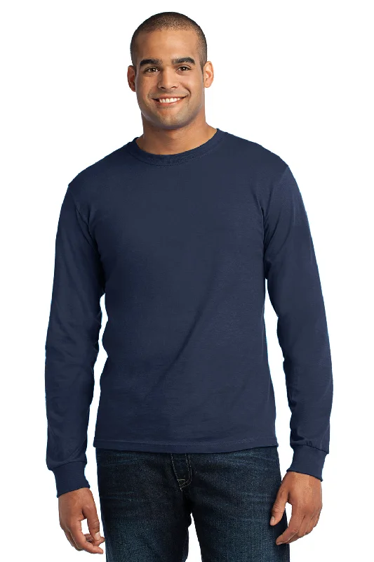 Today's Deal Port & Company Mens USA Made Long Sleeve Crewneck T-Shirt - Navy Blue - Closeout